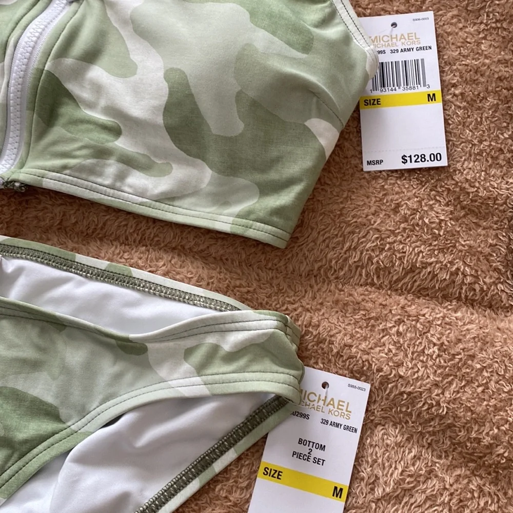 Michael Kors Army Camo Zip Front Bikini Set SZ M - Picture 2 of 6